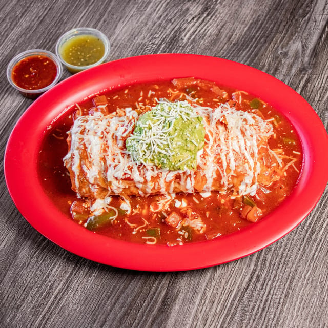 Wet Style Chile Colorado Burrito.