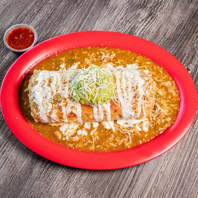 Wet Style Chile Verde Burrito.